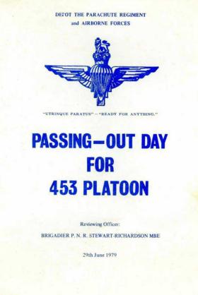 Programme for Passing Out Day for 453 Platoon, 29 June 1979.