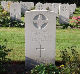 Gravestone of Private Kevin Collins, Oosterbeek War Cemetery, 2009.