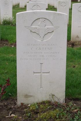 Headstone of Sgt C Greene, Reichswald Forest War Cemetery, 2010.