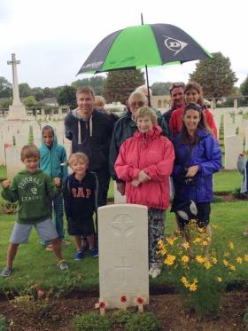 Surviving family visit the grave of Pte Parsons, 19 August 2014. 