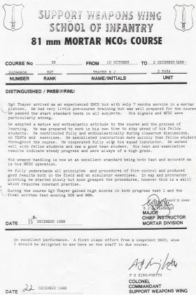 Steve 'Yank' Thayer's 81 mm Mortar NCOs Course Report, 1988