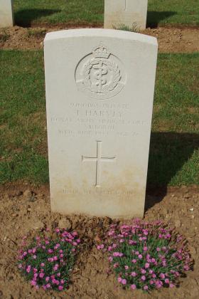 Pte Thomas Harvey's headstone, Ranville War Cemetery, Calvados France, June 2010.