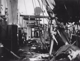 Damage on the HMIS Hindustan February 1946
