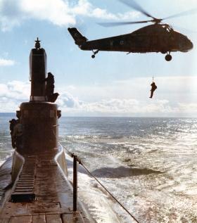Members of Guards Parachute Company landing on HMSS Tiptoe in the English Channel 1968
