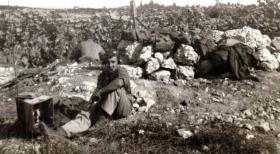 Fusilier Ibbetson at an outpost in Palestine, c1946.