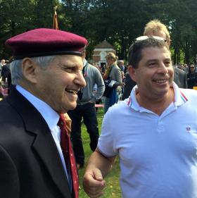 Gerald Infield and his son at Oosterbeek War Cemetery, 21 September 2014.