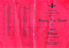 Programme for Passing Out Parade for 465 Platoon, 5 December 1980.