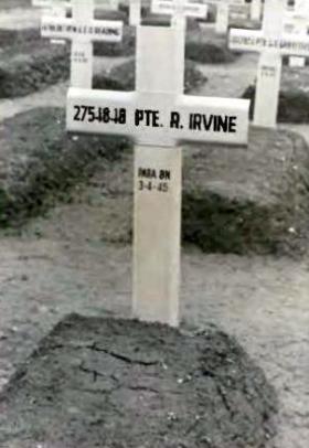 Temporary Grave Marker for Pte Robert Irvine, Reichswald Forest War Cemetery, Kleve, Germany.