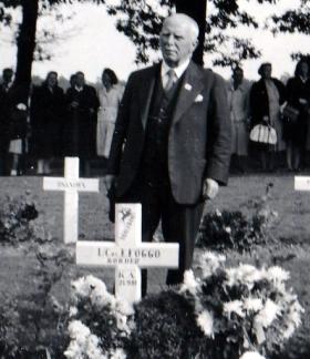 James Foggo at his son L/Cpl Foggo's Grave, Oosterbeek War Cemetery, c1945.