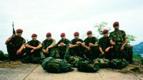 12 Platoon, D Coy Group, 2 PARA, on the day before flying home, Sierra Leone, May 2000.