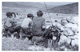 Live firing practice of 75mm Howitzer, Acre, Palestine, Spring 1947.
