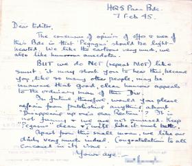 Letter from HQ 5 Para Brigade to Charles Strafford, Editor of 'Pegasus Goes To It!' 7 February 1945