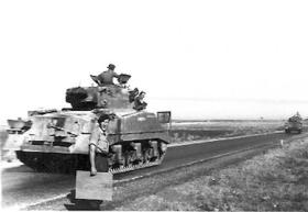 Armour on the move at Lydda Airfield, Palestine, November 1945.