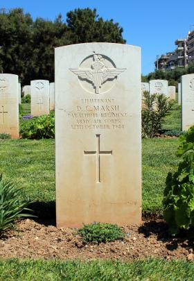 Grave of Lt D C Marsh, Phaleron War Cemetery, Greece, August 2015.