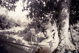 L/Cpl McClusky resting on exercise in Cyprus, c1951