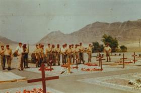 Members of 1 PARA attending a service at little Aden Cemetry, Aden, 1967