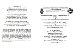 Programme for a memorial service at White Abbey, 1995.