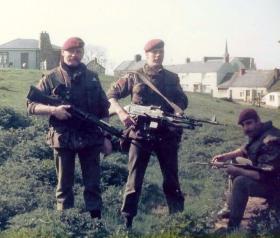 Mick Flannigan, Ian Barrie and Jack Fisher, A Coy, 1 PARA, town patrol Crossmaglen, 1978.