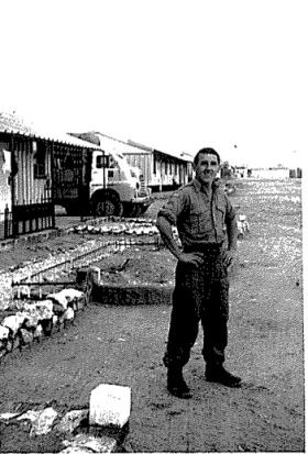 Mick Murray of F (Sphinx) Bty, 7 Para Lt Regt RHA, on a camp in Bahrain c1963.
