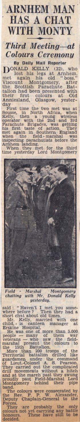 Field Marshal Montgomery meets Donald Kelly at 15 PARA Colours presentation, 1952.