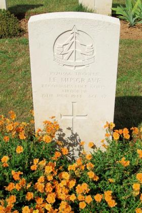 Headstone of Trooper JE Musgrave, Ranville War Cemetery, 2010.