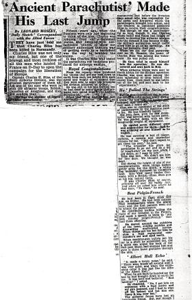 Newspaper article from The Daily Sketch reporting the death of Major Colin Bliss 1944