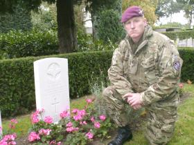 Sgt Martin Fisher visits L/Cpl Ronald Griffin's grave, Rhenen Cemetery, September 2012.