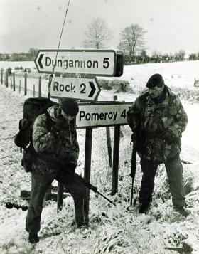 Greg Allen and Paul Skidmore, A Coy, 1 PARA, emergency tour in Northern Ireland, c1982.