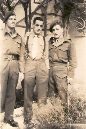 Nichan Soultanian with two other soldiers, probably Stratos, Greece, mid 1940s
