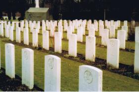 Graves of 2nd Ox and Bucks LI in Reichswald Forest War Cemetery, March 1985.