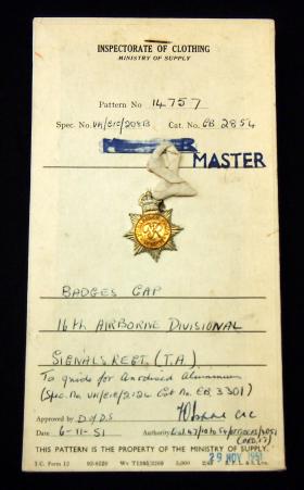 Patent Card for 16th Airborne Division Signal Regiment, 1951.