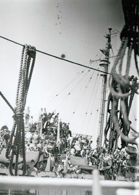Images of Jewish immigrants on impounded ship Haifa docks, c1947-48.