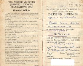 Driving Licence Tidworth 1969 to 1972