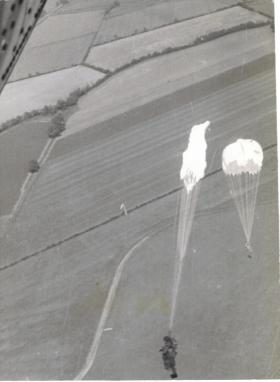 Parachute drop over Weston on the Green 1970