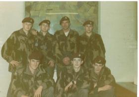 Seven members of 4 PARA on a parachute training course c1970 