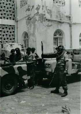 Paratroopers preparing to go on vehicle patrol, Radfan, Aden, 1964