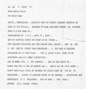 A pigeon's message, sent September 1944.