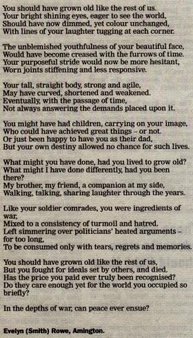 A poem by Evelyn Rowe, in memory of her brother Cecil Smith.