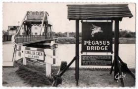  Postcard of Pegasus Bridge and sign, early 1950s.
