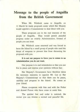 Message to people of Anguilla from the British Government