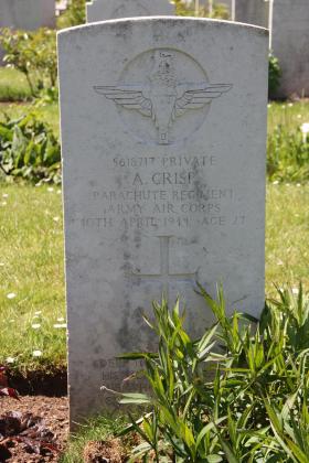 Headstone of Pte A Crisp, Tidworth Military Cemetery, Wiltshire, UK