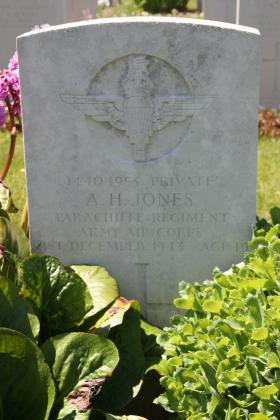 Headstone of Pte AH Jones, Tidworth Military Cemetery, Wiltshire, UK, 2013.