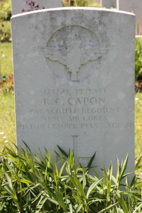 Headstone of Pte RC Capon, Tidworth Military Cemetery, Wiltshire, UK
