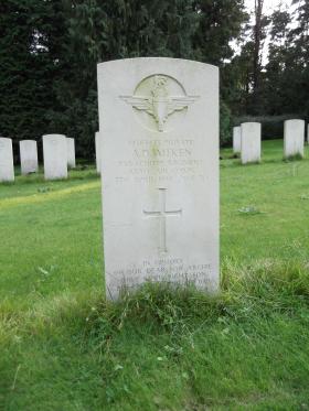 Headstone of  Pte AD Aitken, Becklingen War Cemetery, August 2011.