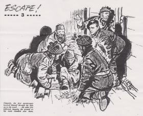 'Escape!' by Eric Parker. Illustration to article detailing Pte Baine's escape. 