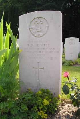 Headstone for Pte H Hewitt, Reichswald Forest War Cemetery, Germany, June 2010.