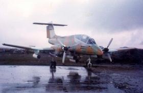 Argentinian Pucara A-527 the day after the surrender at Stanley Airfield, Falkland Islands, 1982.