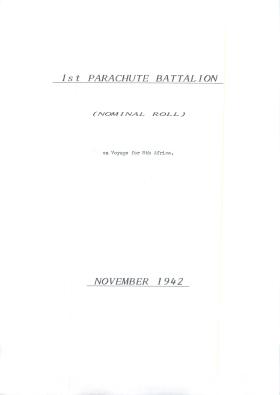 1st Parachute Battalion Nominal Roll En Voyage for North Africa.