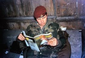 Cpl Ralph Griffin, 1 Para Provost Pln RMP (V), relaxing on exercise in Germany, 1970s.