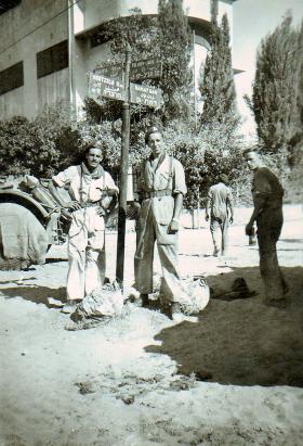 Two NCOs of 3rd King's Own Hussars at Ramat Gan crossroads, Palestine, September 1946.